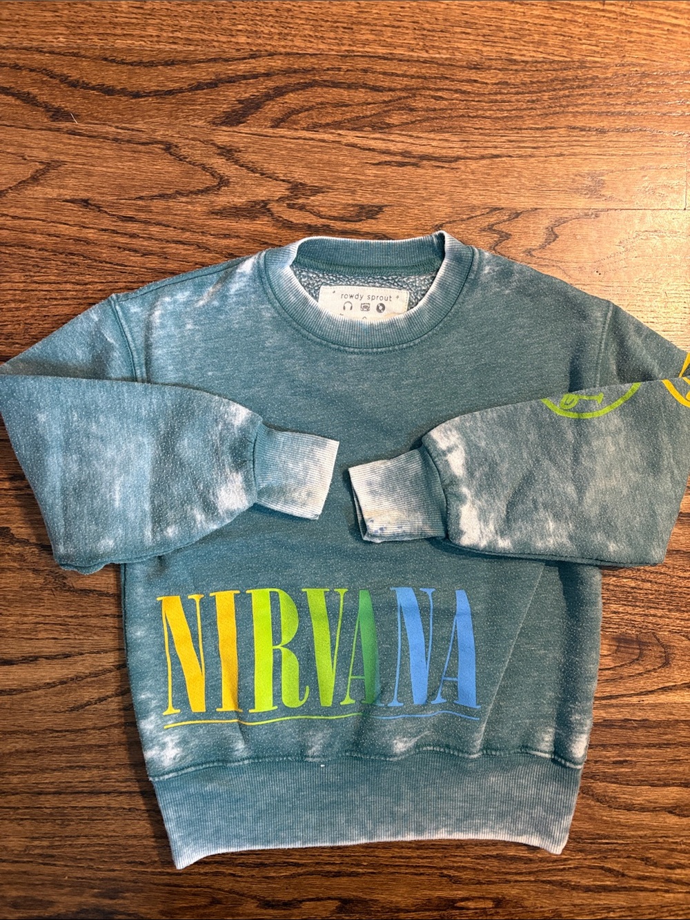 Rowdy Sprout Kids NIRVANA Green Tie-Dye Kids Sweatshirt